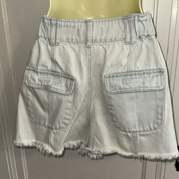 Peach Love Light Blue Cotton/Polyester Denim High Elastic Waistband Shorts - Picture 5 of 8